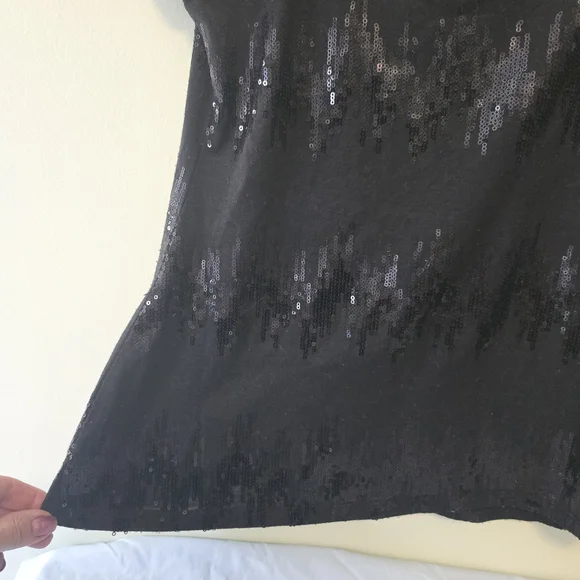 BCX Black Sequin Flutter Sleeve Blouse - Picture 7 of 7